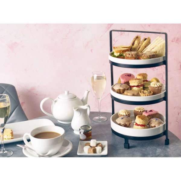 Afternoon Tea Lifestyle Image including White Low Presentation Plates