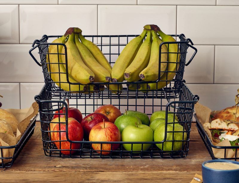 Black Open Sided Wire Display Basket filled with fruit