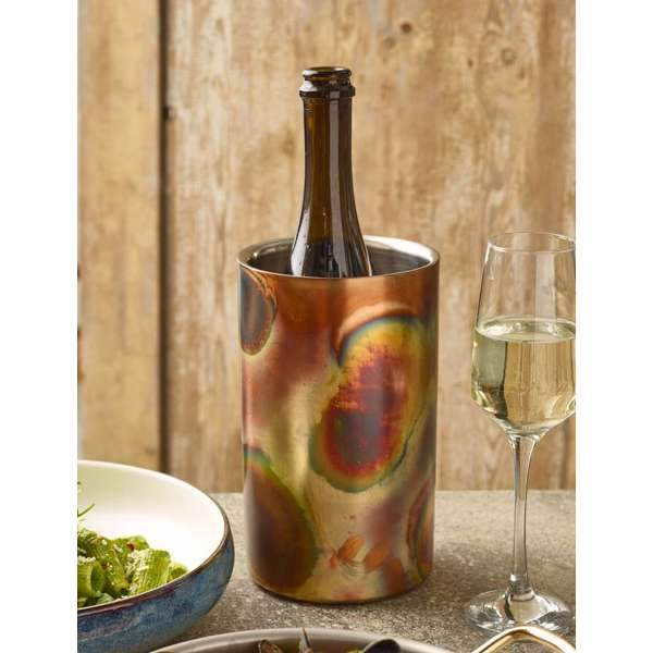 Burnt Copper Wine Cooler lifestyle image with wine bottle in the cooler