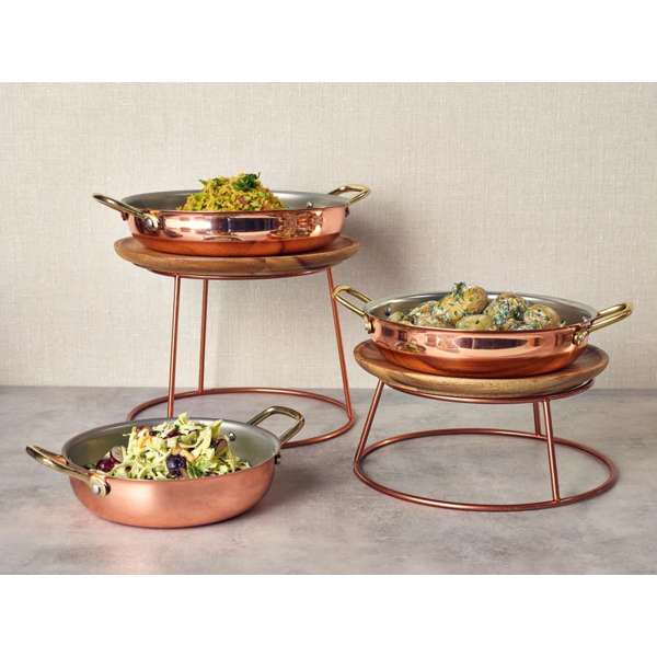 Copper Buffet risers with copper serving dishes lifestyle image