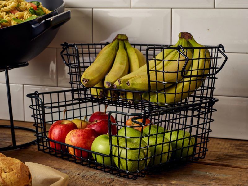 Fruit presented in a Black Open sided wire display basket