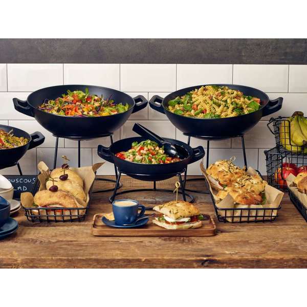Lifestyle image of melamine Wok Buffet Bowls and other presentation items