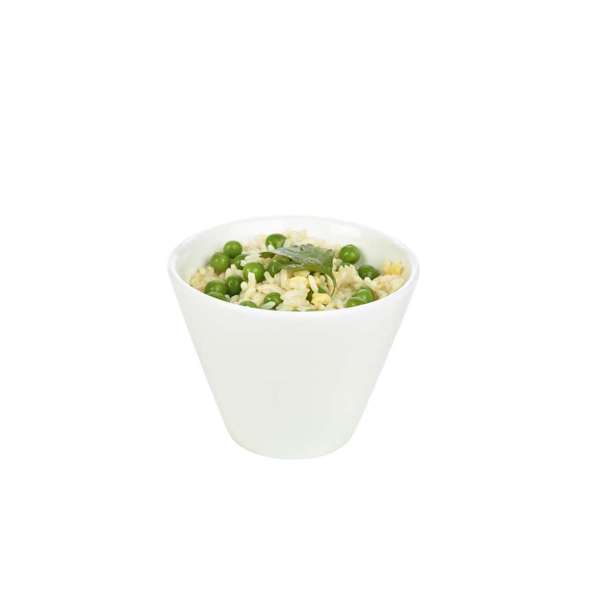 White conical bowl filled with food lifestyle Image