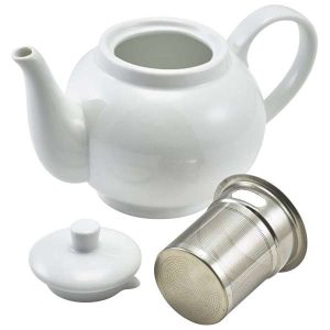 White teapot with infuser and lid