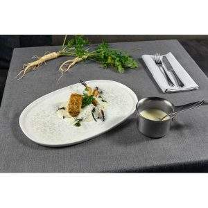 Table setting with Lunar White Hygge Oval Dish 33cm