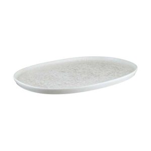 Top down view of Lunar White Hygge oval dish 33cm