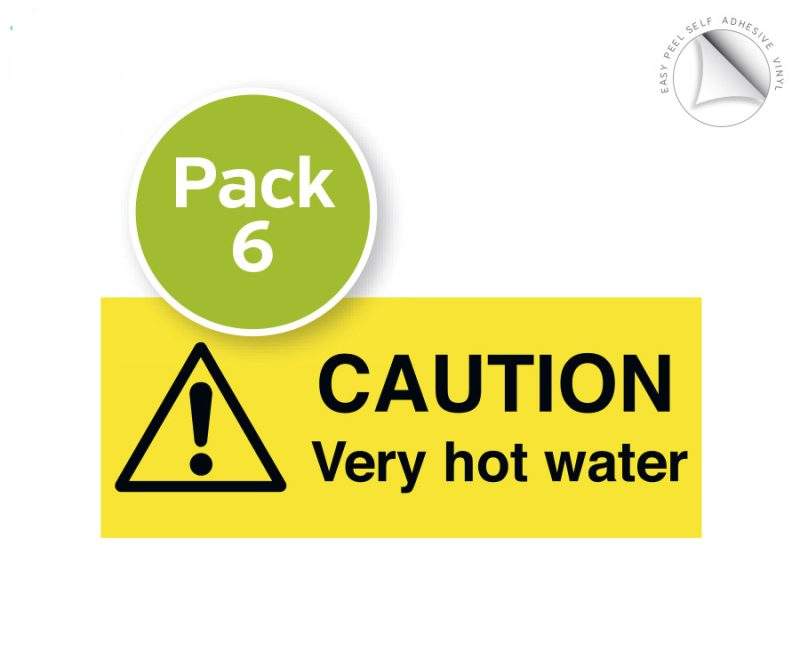 Caution Cery Hot Water Safety Labels pack of 6