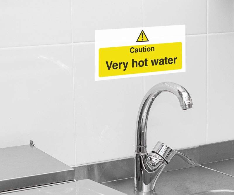 Cauton very hot water sign in use