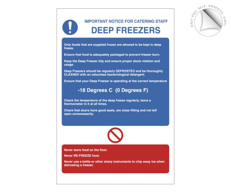 Deep Freezer Safety Notice For Catering Staff