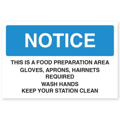 Food Preparation Area - Staff Food Hygiene Notice