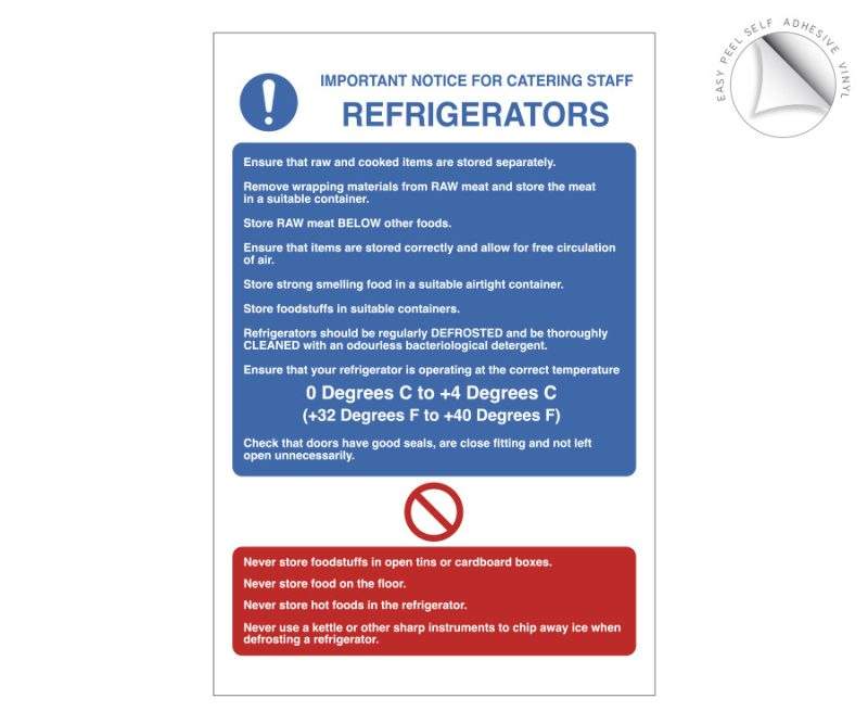 Refrigerator Safety Notice For Catering Staff