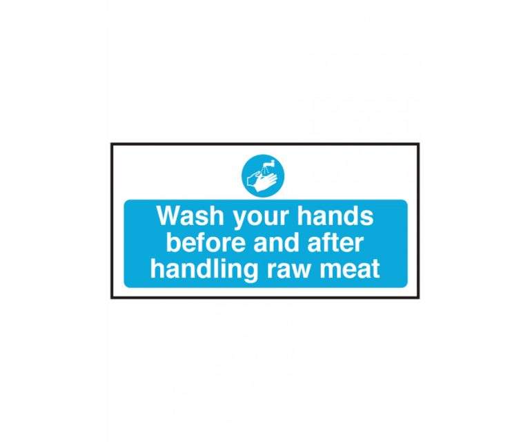 Wash Your Hands Before and After Handling Raw Meat Notice