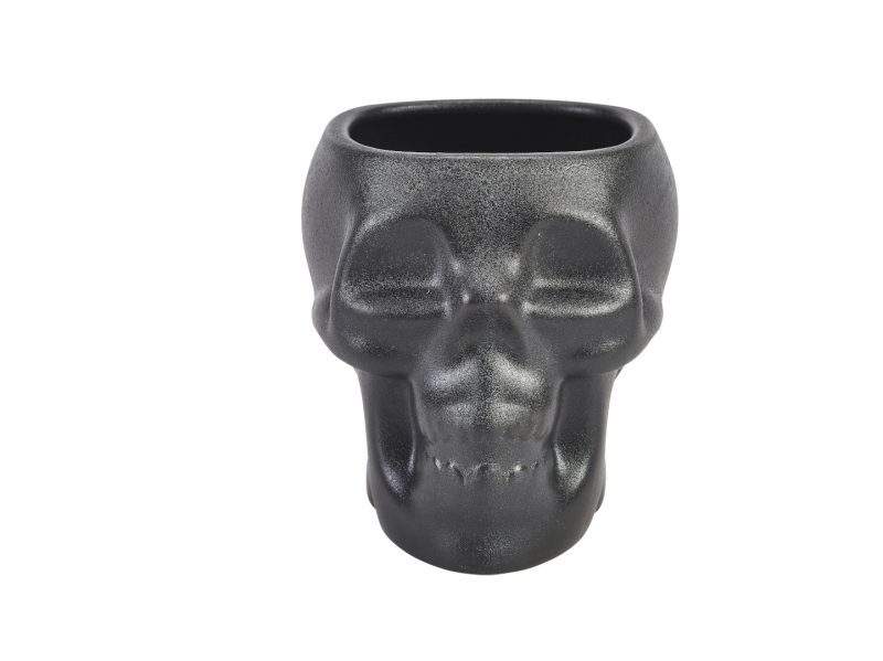 Front view of the 80cl cast iron effect skull tiki mug