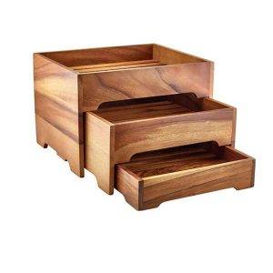Acacia Wood 3 Tier Display Stand GN 1/2 - JC Catering And Bar Supplies