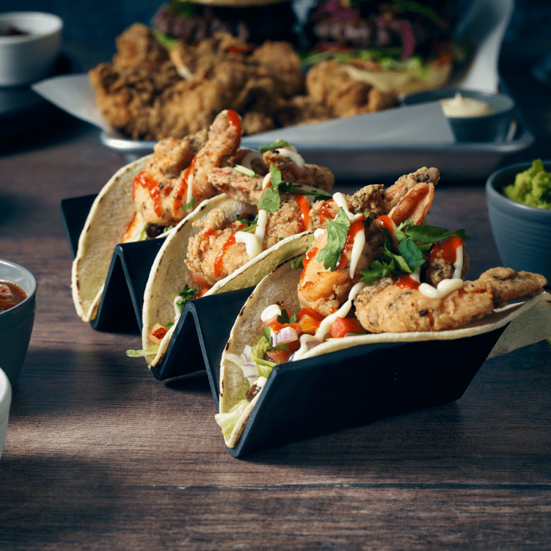 Delicious Tacos served in a Black melamine Fast Food Stand