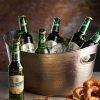 Aged Copper Handled Ice Bath filled with Czech beer and ice