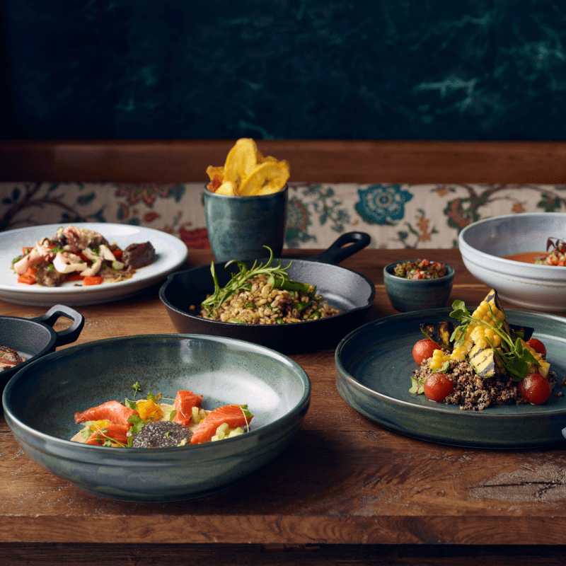 A table set with items from the Aqua Green Porcelain range