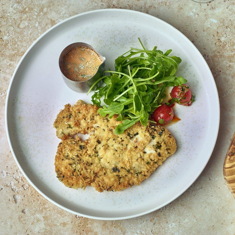 A tasty meal served on a 28-5cm Sereno Alto Coupe Plate