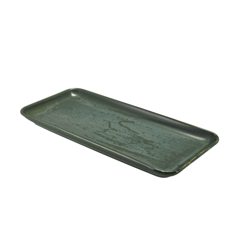 Angled view of 36cm Aqua Green Narrow Rectangular Platter