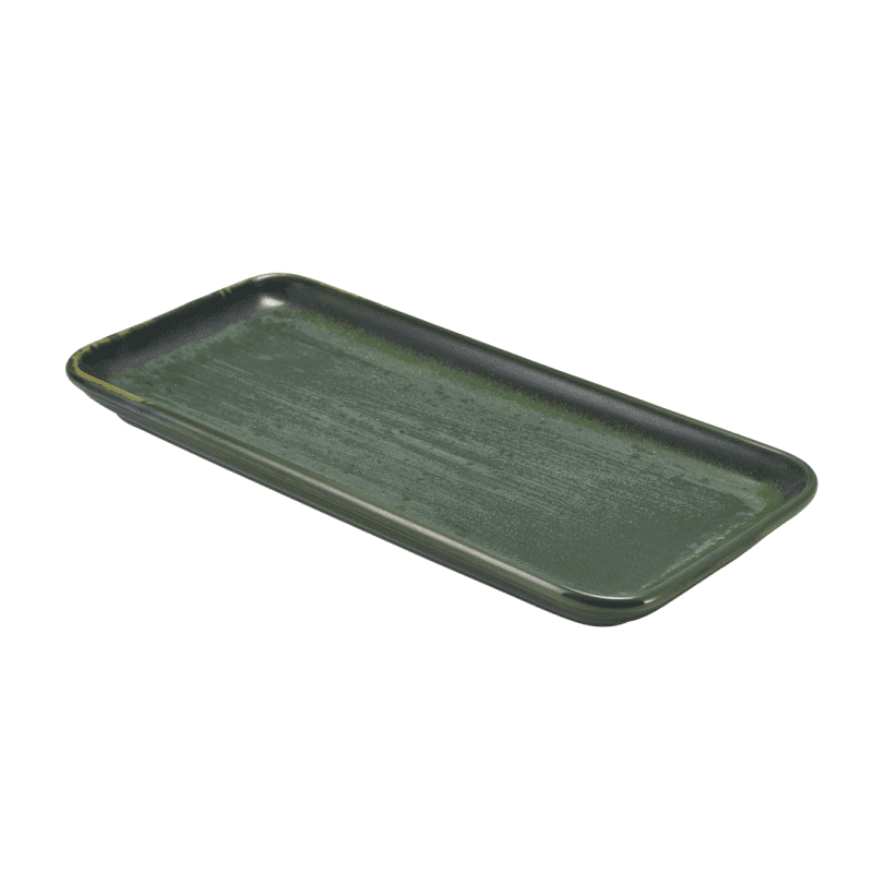 Angled view of Aqua Green Rectangular Narrow Platter