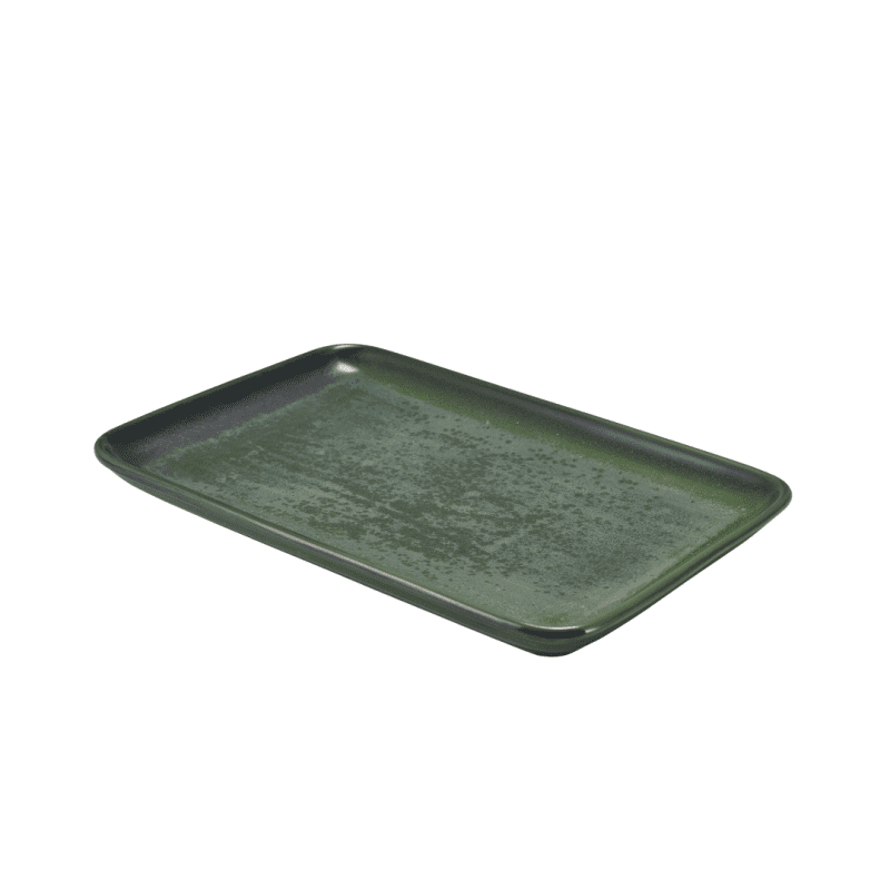 Angled view of Aqua Green Rectangular Platter