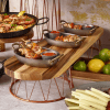 Delicious food served on Acacia Wood Plinth 80 x 22cm