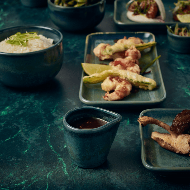 Gravy served in an Aqua Green Porcelain Jug