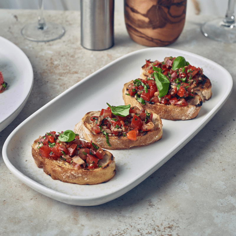 Italian Toasted treats served on a 30cm Sereno Alto Narrow Rectangular Platter