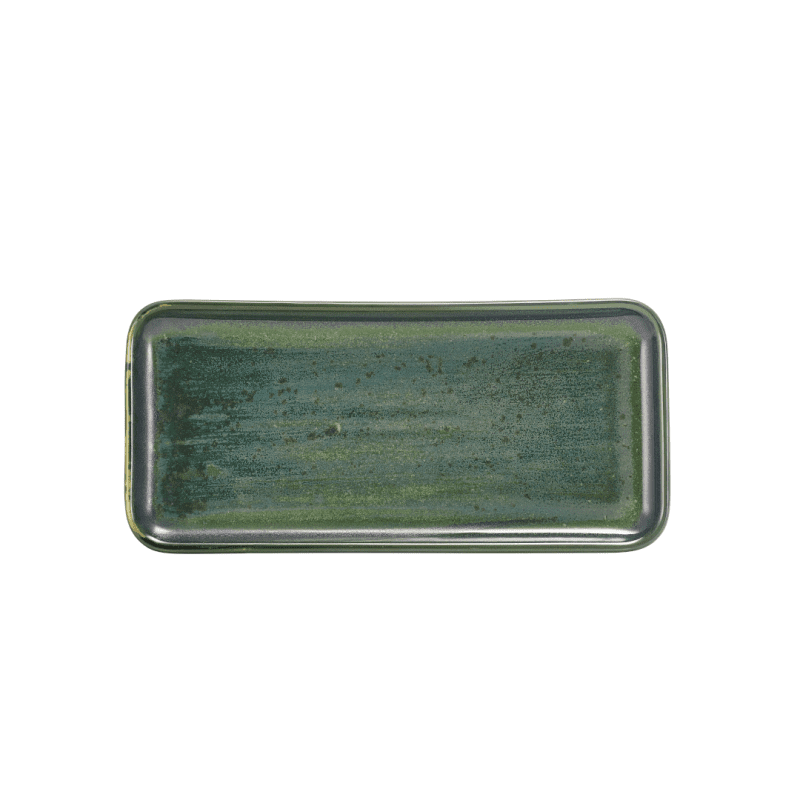 Top down view of Terra Porcelain Aqua Green Narrow Rectangular Platter 27