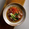Ramen served in a Finca Sandstone Coupe Bowl