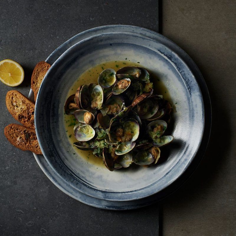 Seafood served in a 29cm Organic Coupe Plate