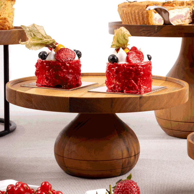 2 desserts served on a Medium Walnut Cake Stand