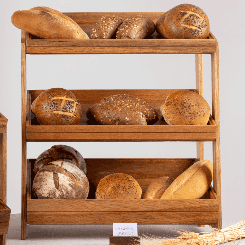 Bread displayed in a 2 Tier Stand GN 1-1