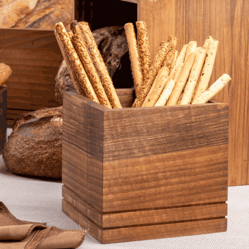 Breadstick displayed in a Small Walnut Buffet Basket