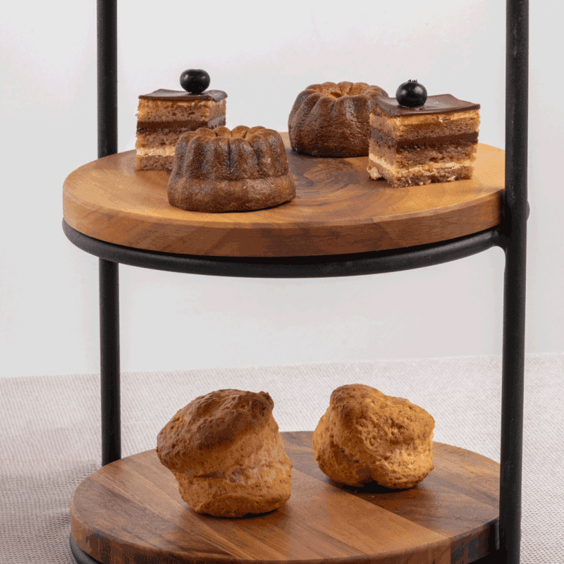 Close up of the Walnut Afternoon Tea Stand