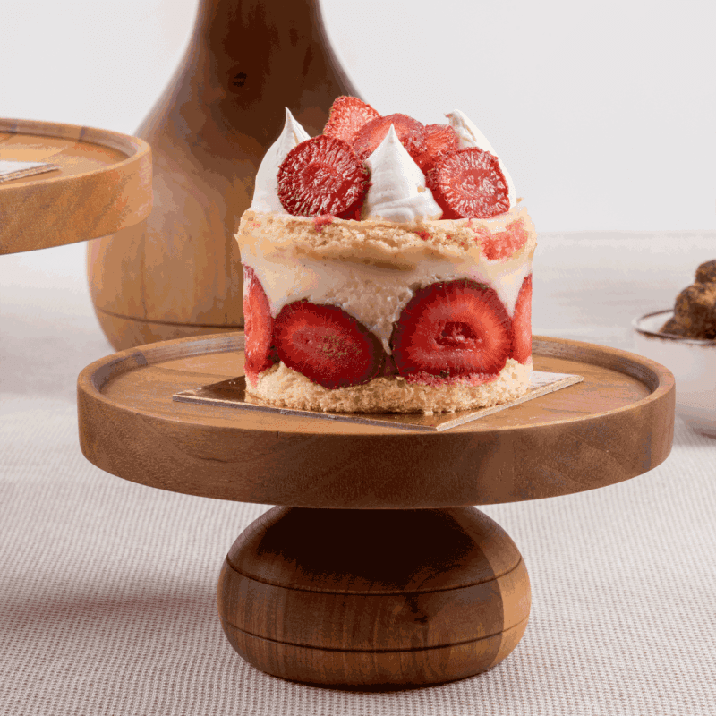 Fabulous strawberry dessert served on a small walnut Cake Stand