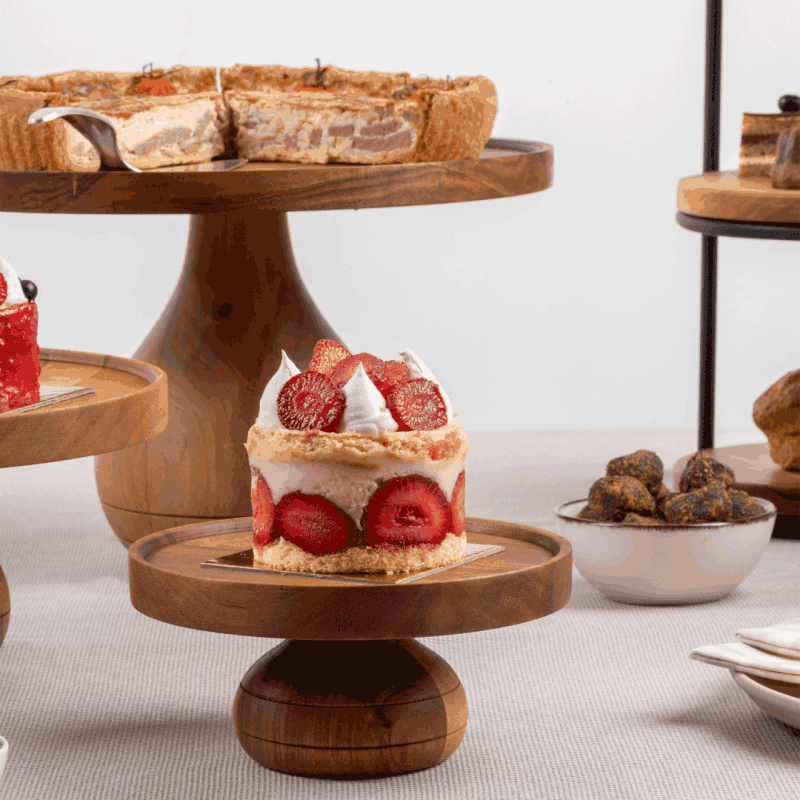 Lifestyle serving suggestion for Small Walnut Cake Stand