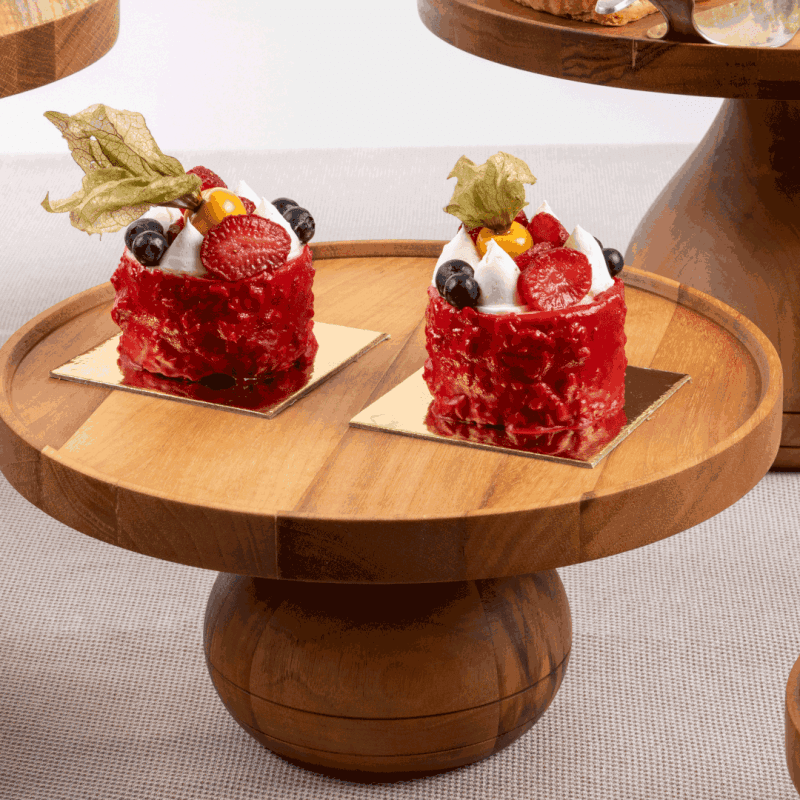 Medium Oiled Walnut Cake Stand with delicious desserts