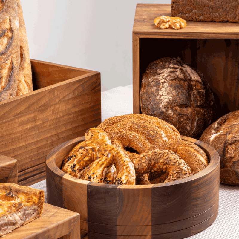 Tasty bread served in a Large Straight Oiled Walnut Bowl