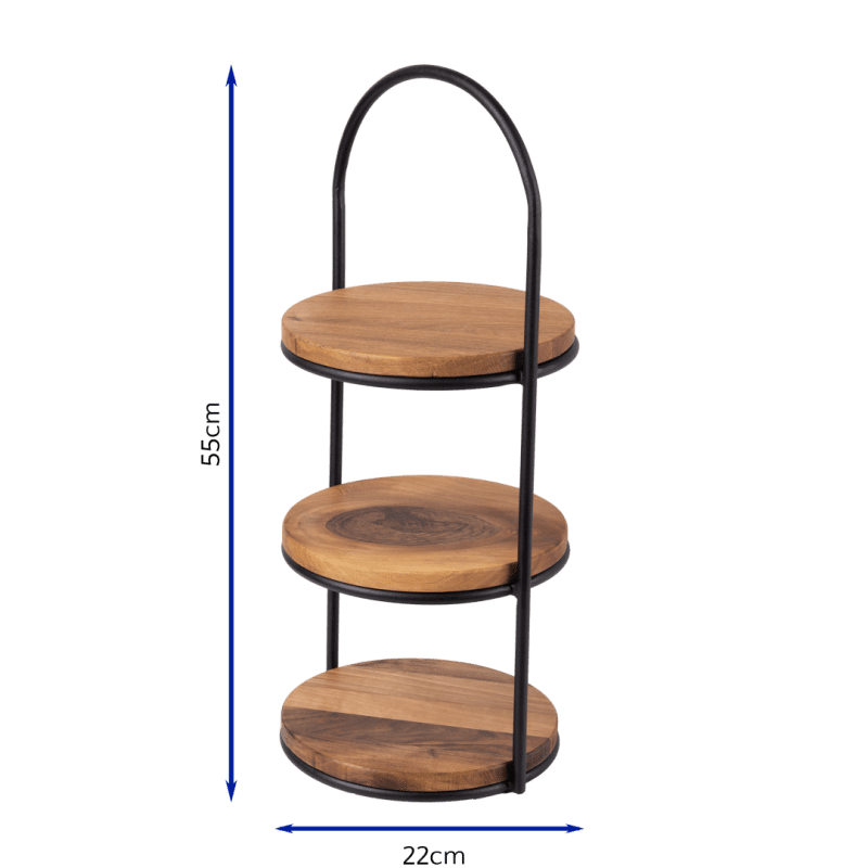 Walnut Afternoon Tea Stand with dimensions