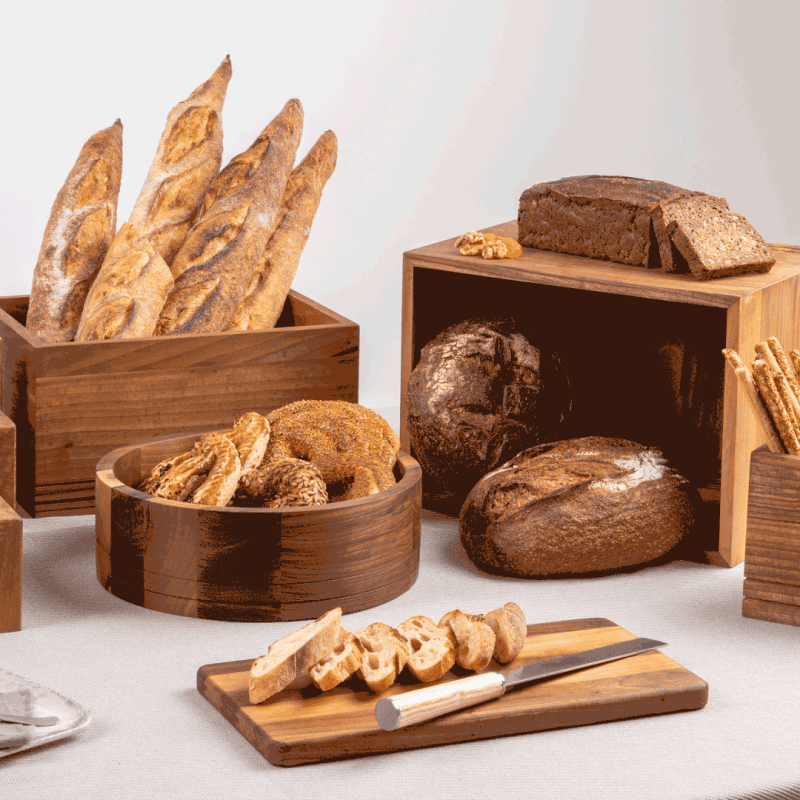 Walnut Buffet products with a selection of breads