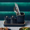 Black Wood veneer tray with table caddy and grinders