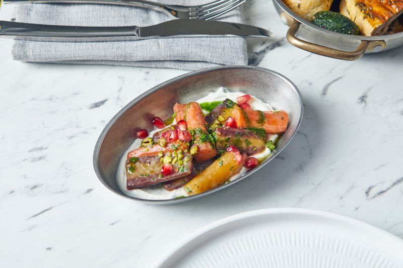 Food served in a Vintage Steel Oval Dish