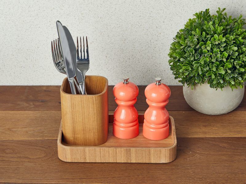 Table Caddy and Coral Salt and Pepper Grinders