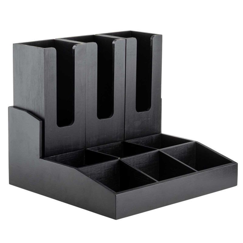 Angled view of Black Beverage Condiment Organiser