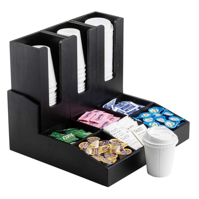 Black Beverage Condiment Organiser with removable cup holders