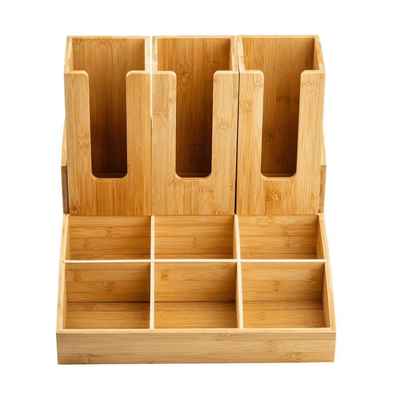 Beverage condiment organiser with cup holders - Bamboo