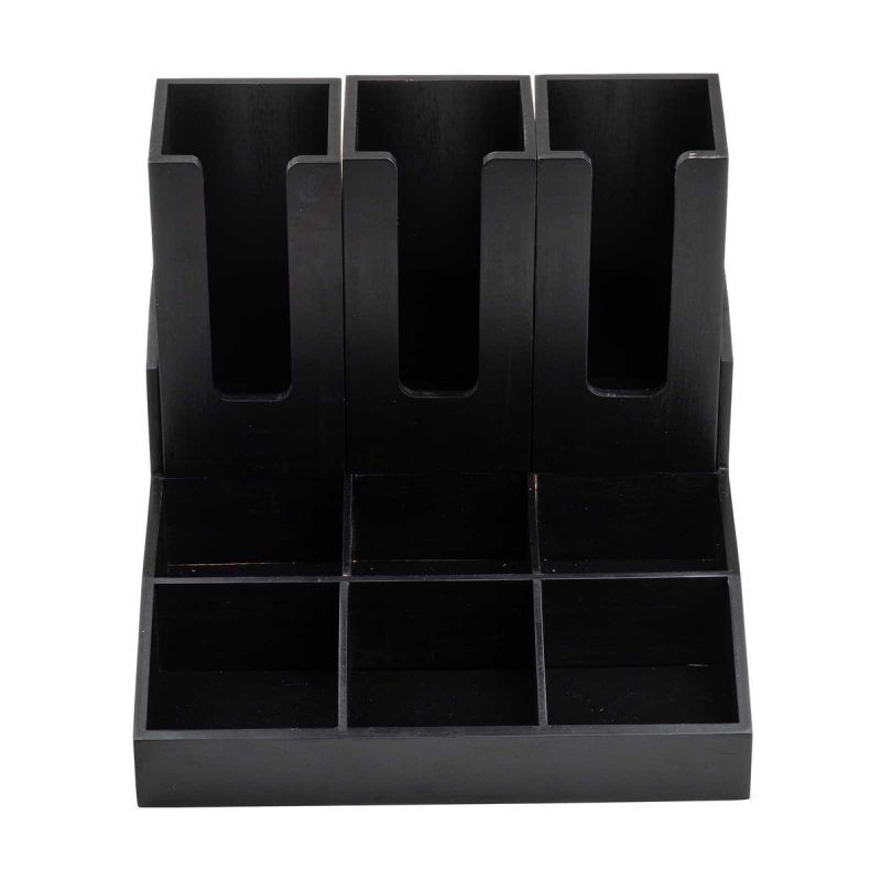 Front view of the Black beverage condiment organiser