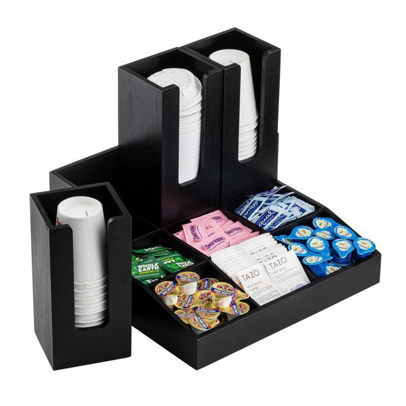 Black Beverage Condiment Organiser with Removable Cup Holders - Image 2