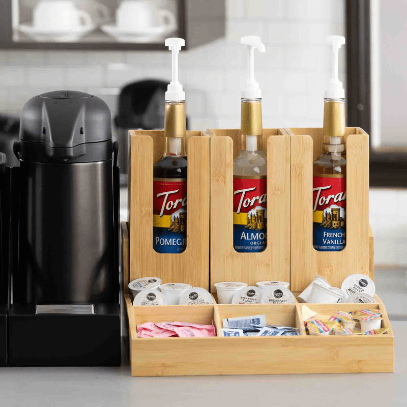 Lifestyle image of a Bamboo Beverage condiment organiser